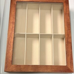 Wood-Frame Jewelry Organizer or sunglass display Box with Cream Compartments